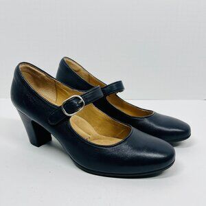 Sofft Navy Blue Full Grain Leather "Leslie" Mary Jane Heeled Pump, Sz. 9.5